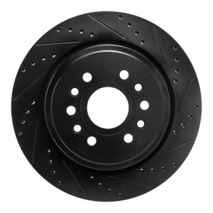 Jeep Grand Wagoneer L Brake Rotor (1) - Rear Right - R1 Concepts - Drilled & Slotted - Black - `21-`25